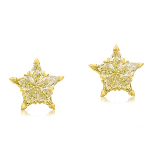  Natural Light Yellow Cluster Star Diamond studs Hoop Earrings