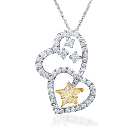 Venya Natural Light Yellow Cluster Star Diamond Heart Pendant (0.89Ct TW)