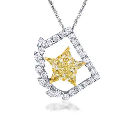 Rachana Natural Light Yellow Cluster Star Diamond Pendant,IGI Certified (0.74Ct TW)