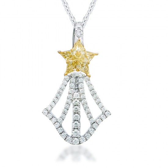 Sohana Natural Fancy Yellow Cluster Star IGI Certified Diamond Pendant (0.76Ct TW)