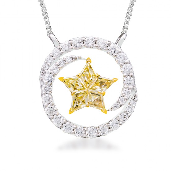 Galaxia Natural Fancy Yellow Cluster Star Diamond Pendant,IGI Certified (0.75Ct TW)