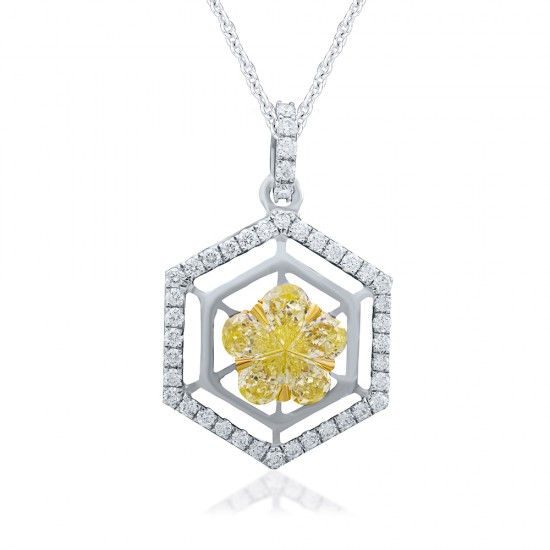 Canisa Natural Fancy Yellow Cluster Flower Diamond Pendant,IGI Certified (0.69Ct TW)