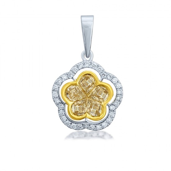 Aishi Natural Light Yellow Flower Halo Diamonds Pendant (0.66Ct TW)