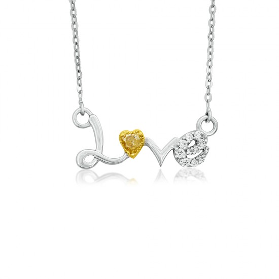 The Amy Natural Light Yellow Heart Diamond "LOVE" Pendant with Chain