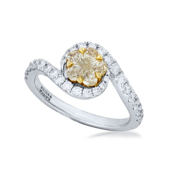 Natural Light Yellow Flower Diamond Twisted Shank Halo Ring