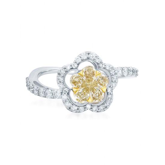 Natural Light Yellow Flower Halo Diamond Ring