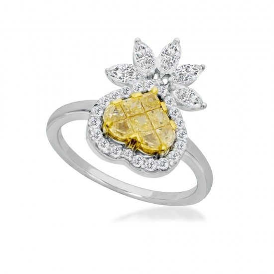 Natural Fancy Yellow Heart & Marquise Diamond Ring