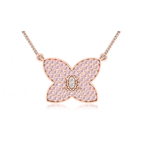 The Butterfly Natural Light Pink Round Diamonds Pendant with Chain