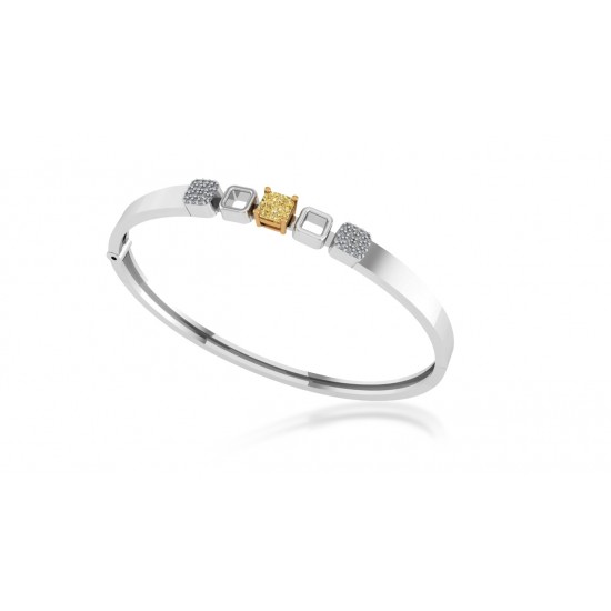 Natural Pie Cut Light Yellow Cluster Cushion Diamond Bangle Cuff Bracelet (0.445Ct TW)