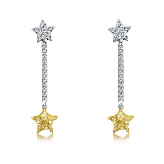 Natural Fancy Yellow Star Diamond Long Dangle Earrings