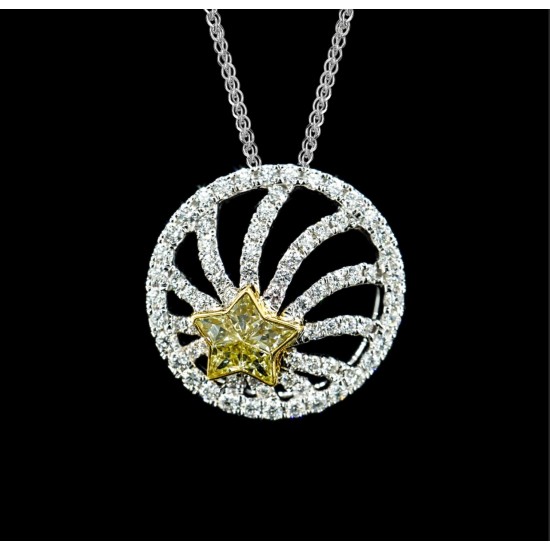 Adhira Natural Light Yellow Cluster Star IGI Certified Diamond Pendant (1.06Ct TW)