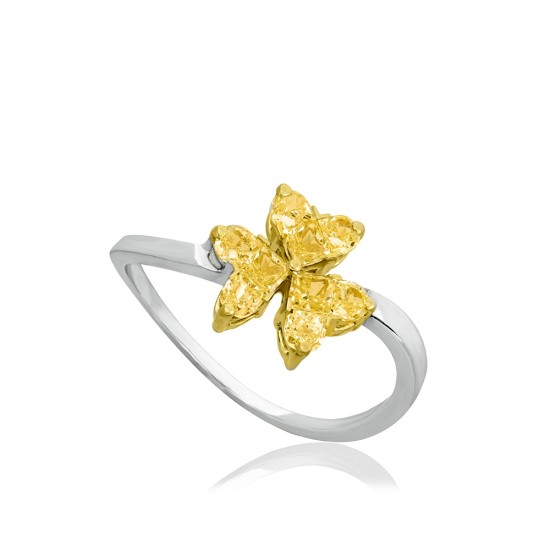 Tripple Heart Natural Fancy Light Yellow Diamond Ring