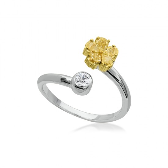 Natural Fancy Light Yellow Flower Diamond Engagement Ring
