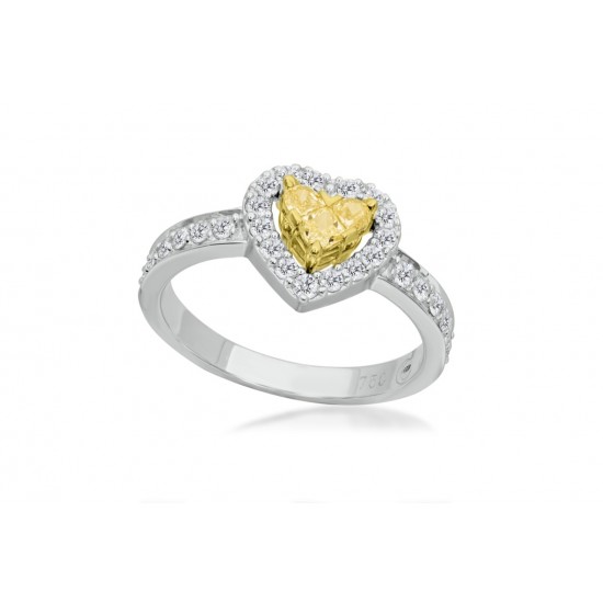 Heart Shaped Natural Fancy Yellow Halo Diamond Ring 