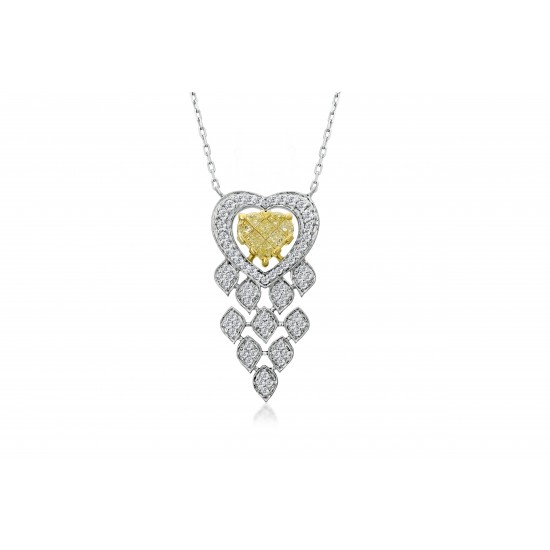 0.49 Cts Natural Fancy Light Yellow Heart Cluster Diamond Pendant (0.945ct TW)