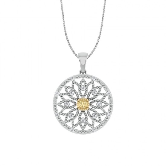 Zinnia Natural Fancy Yellow Cushion Diamond Pendant (0.167ct TW) with Chain