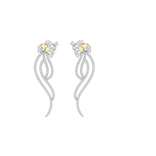 Fancy Light Yellow Natural Pear Round Diamond Long Earrings