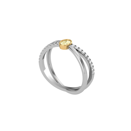 Natural Fancy Light Yellow Oval Diamond Round Ring 