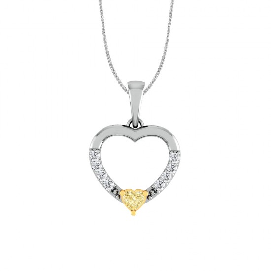 Natural Fancy Light Yellow Heart Diamond Pendant with 18K White Gold Chain