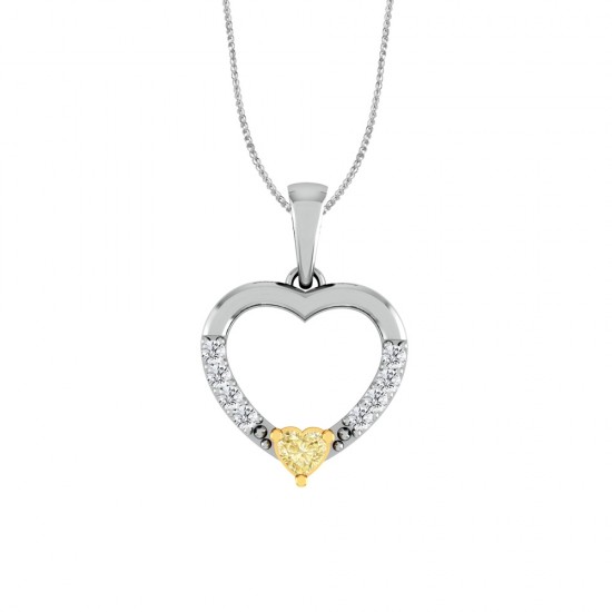 Natural Fancy Light Yellow Heart Diamond Pendant with 18K White Gold Chain