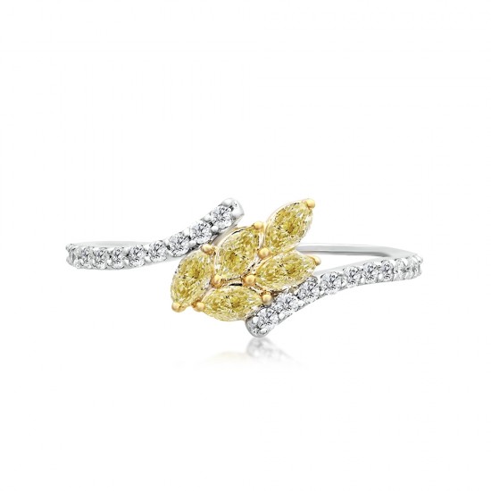 Natural Fancy Light Yellow Marquise & White Round Diamond Ring 