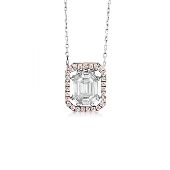0.89 Cts Emerald Cluster LookaLike Solitaire Diamond & Light Pink Diamonds Pendant (1.160ct TW)