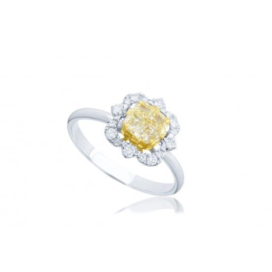  Natural Fancy Yellow Cushion Diamond Ring