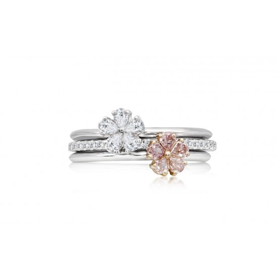 Natural Pink and White Pear Diamond stackable Rings
