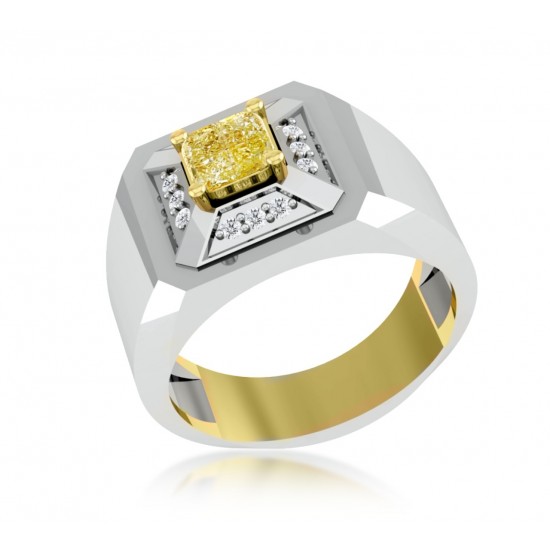  Cushion Illusion Cut Fancy Yellow Diamond Men's Ring