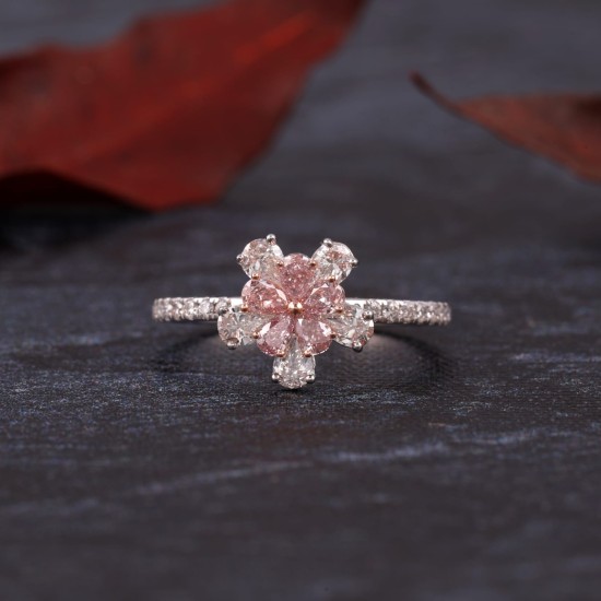 New Pink Flower Diamond Ring